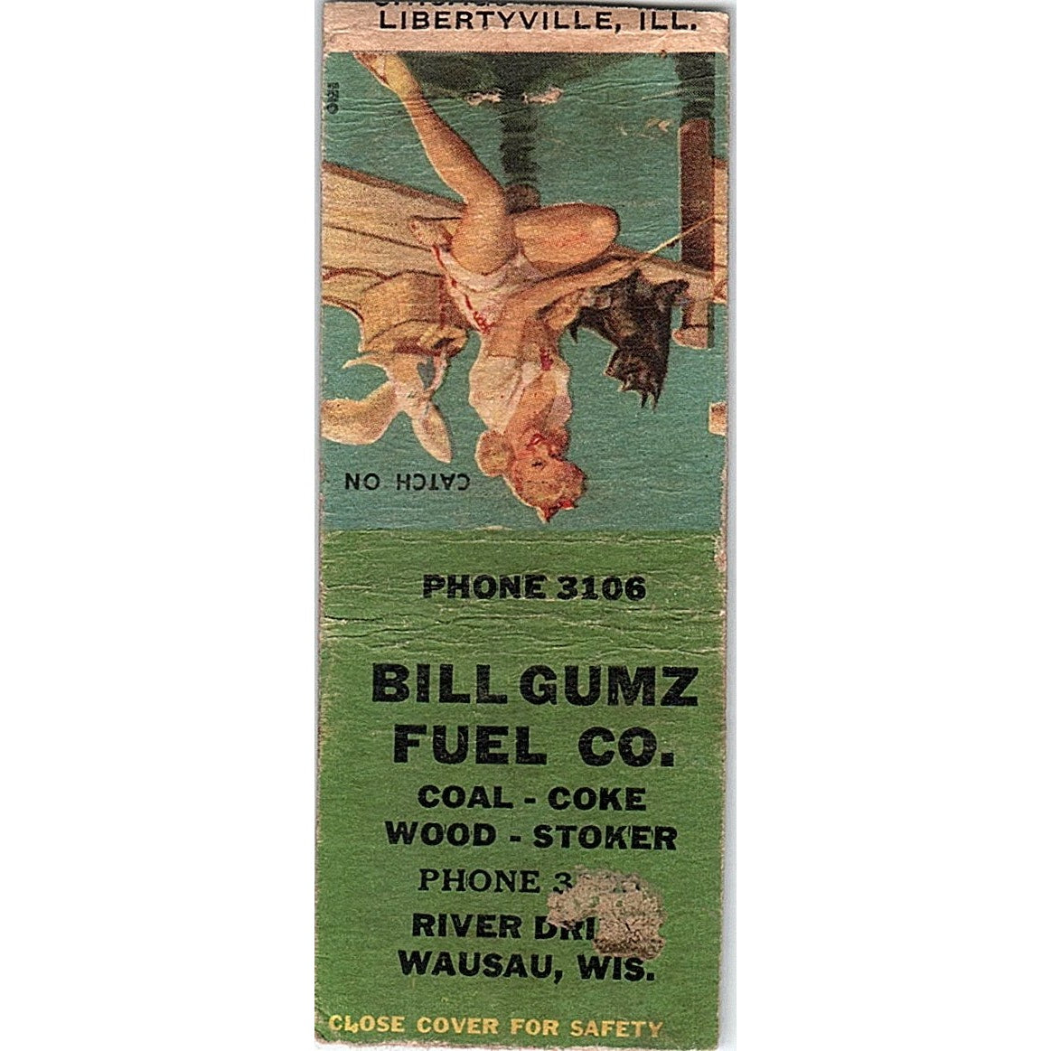 Bill Gumz Fuel Co Wausau WI Pinup Vintage Matchbook Cover SF3-Y2