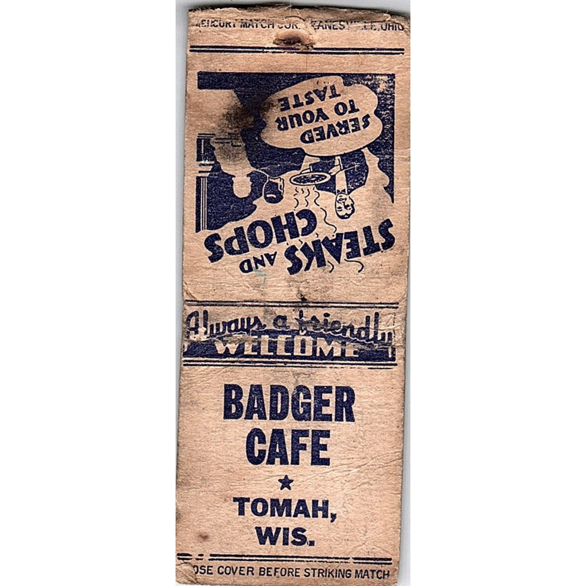 Badger Cafe Tomah WI Vintage Matchbook Cover SC7-Y10