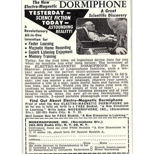 Electromagnetic Dormiphone - Modernophone Inc New York 1955 Ad AF9-M2