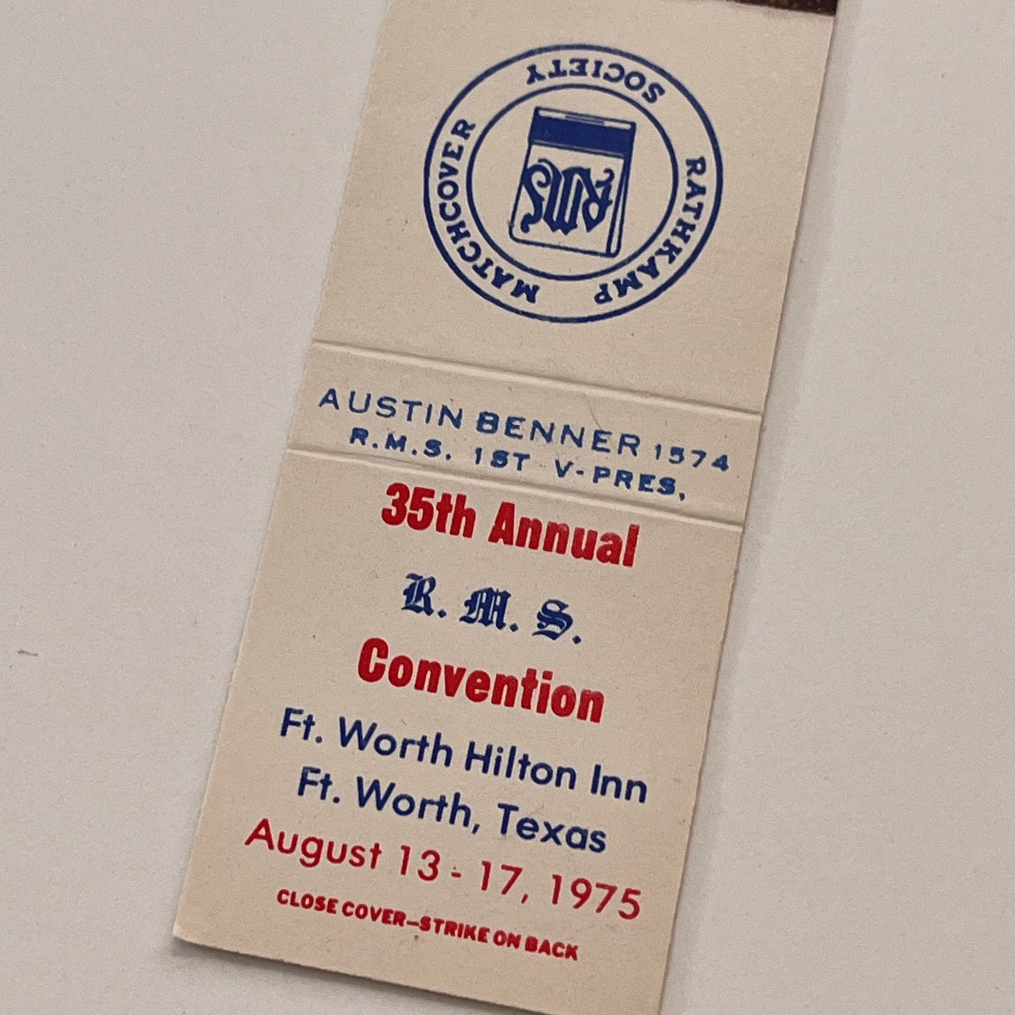 1975 RMS Convention Ft. Worth Texas Vintage Matchbook Cover TB6-MB2-2