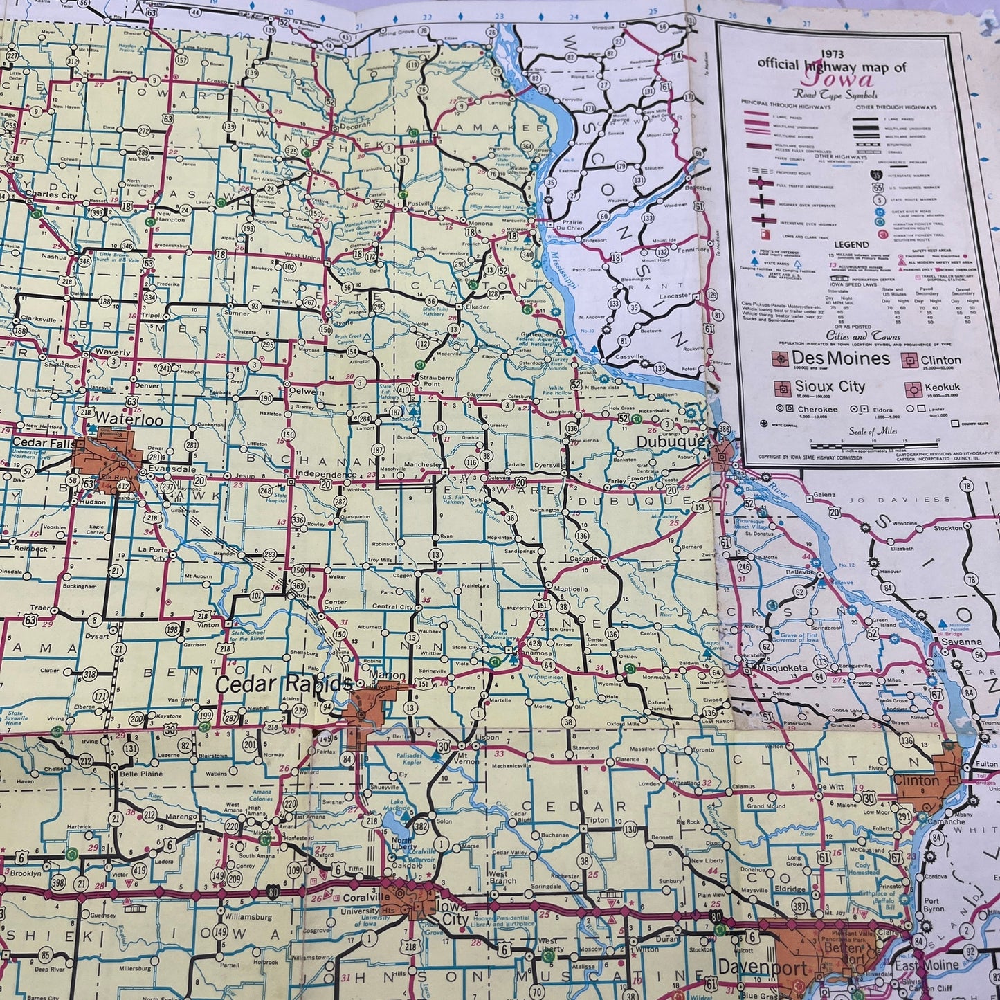 1973 Iowa Official Highway Map Travel Fold Out Map TH2-MP2