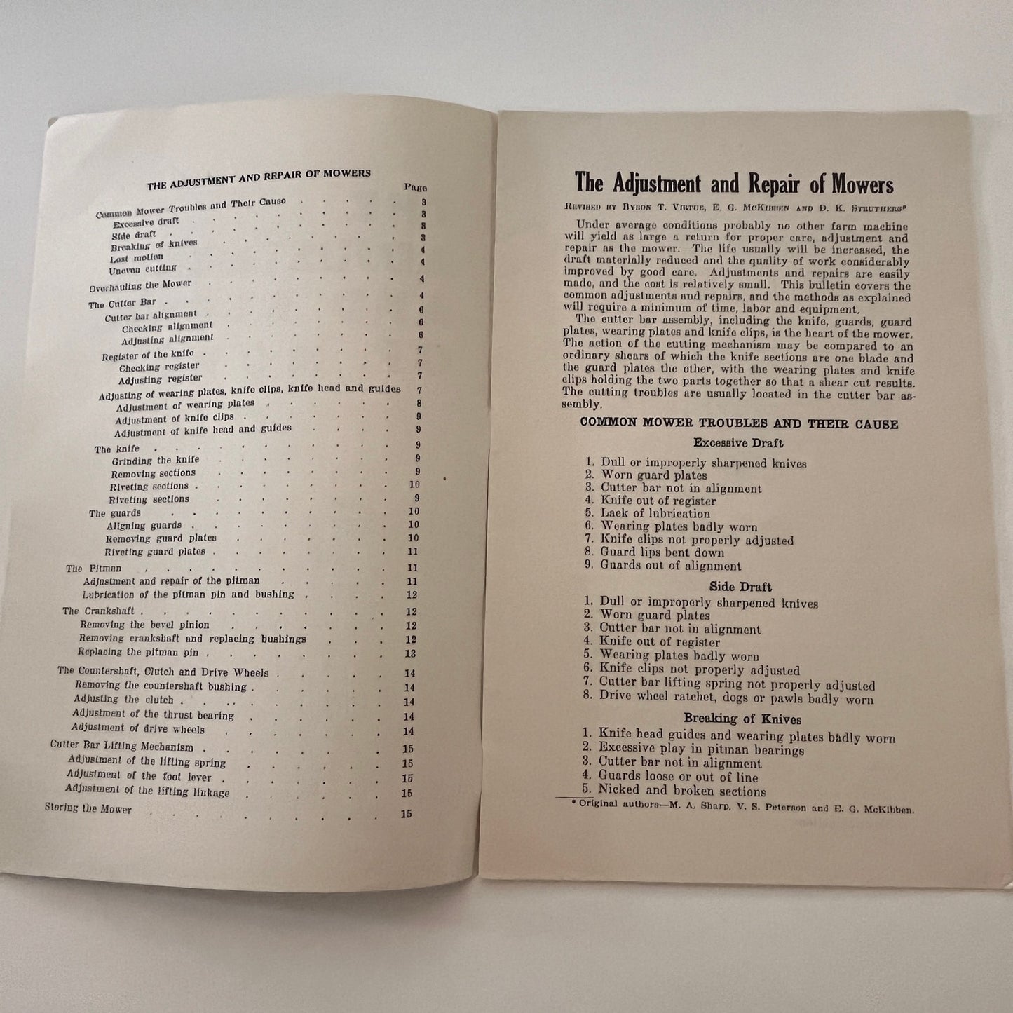 The Adjustment and Repair of Mowers 1939 Ames IA Farm Bulletin TK2-XB5
