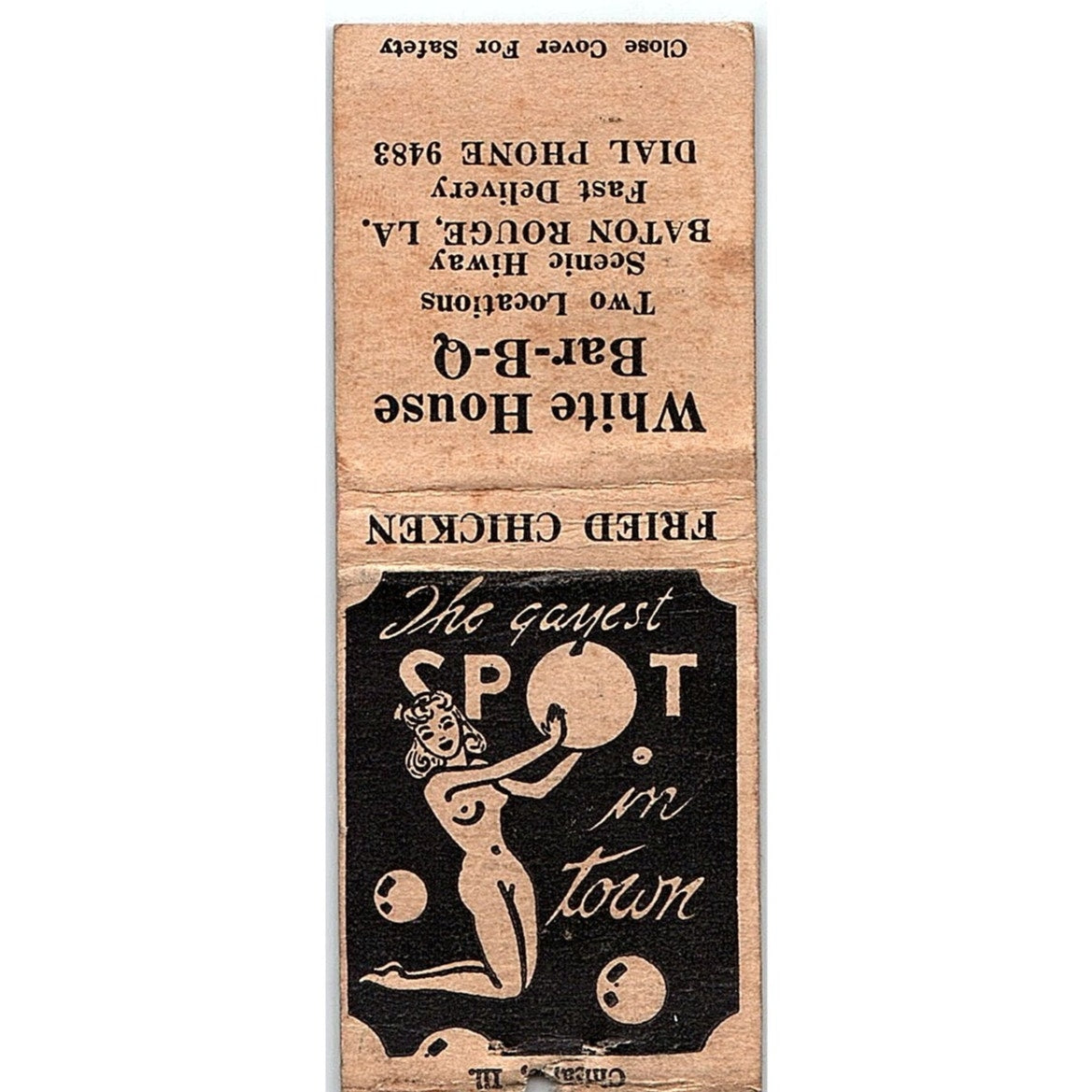 White House BBQ Baton Rouge LA Pinup Vintage Matchbook Cover SC7-Y5