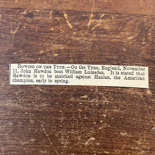 John Hawdon Beat William Lumsden Rowing on the Tyne 1878 Clip AG2-S17
