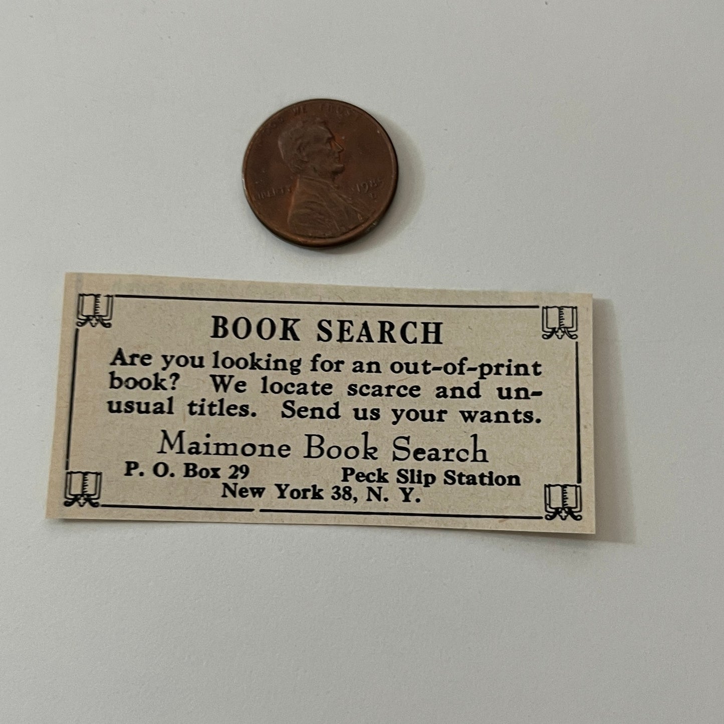 Maimone Book Search Peck Slip Station NY 1952 Yankee Magazine Ad SAG5-S2