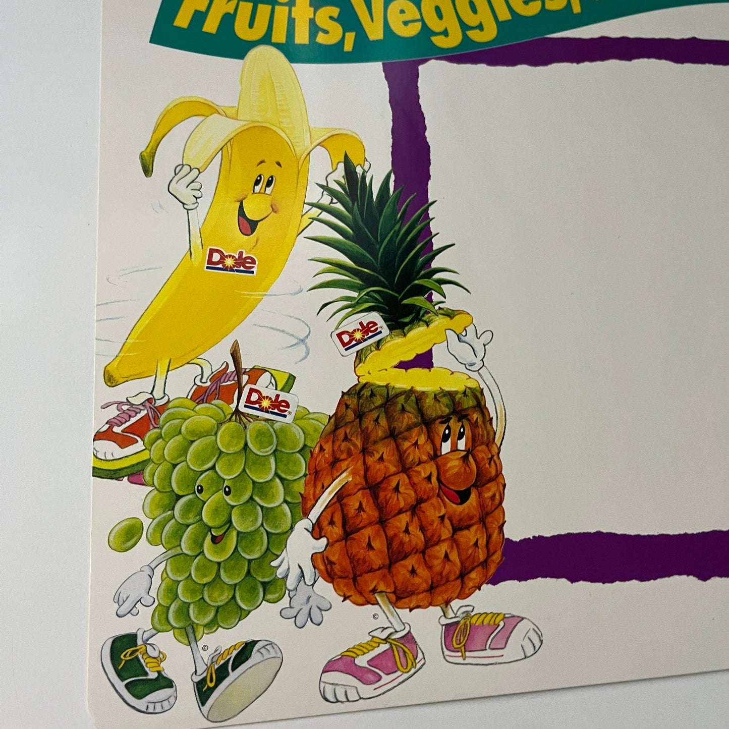 Original 1992 Dole 5 A Day Fruits, Veggies Advertising Store Display Sign 11x14"