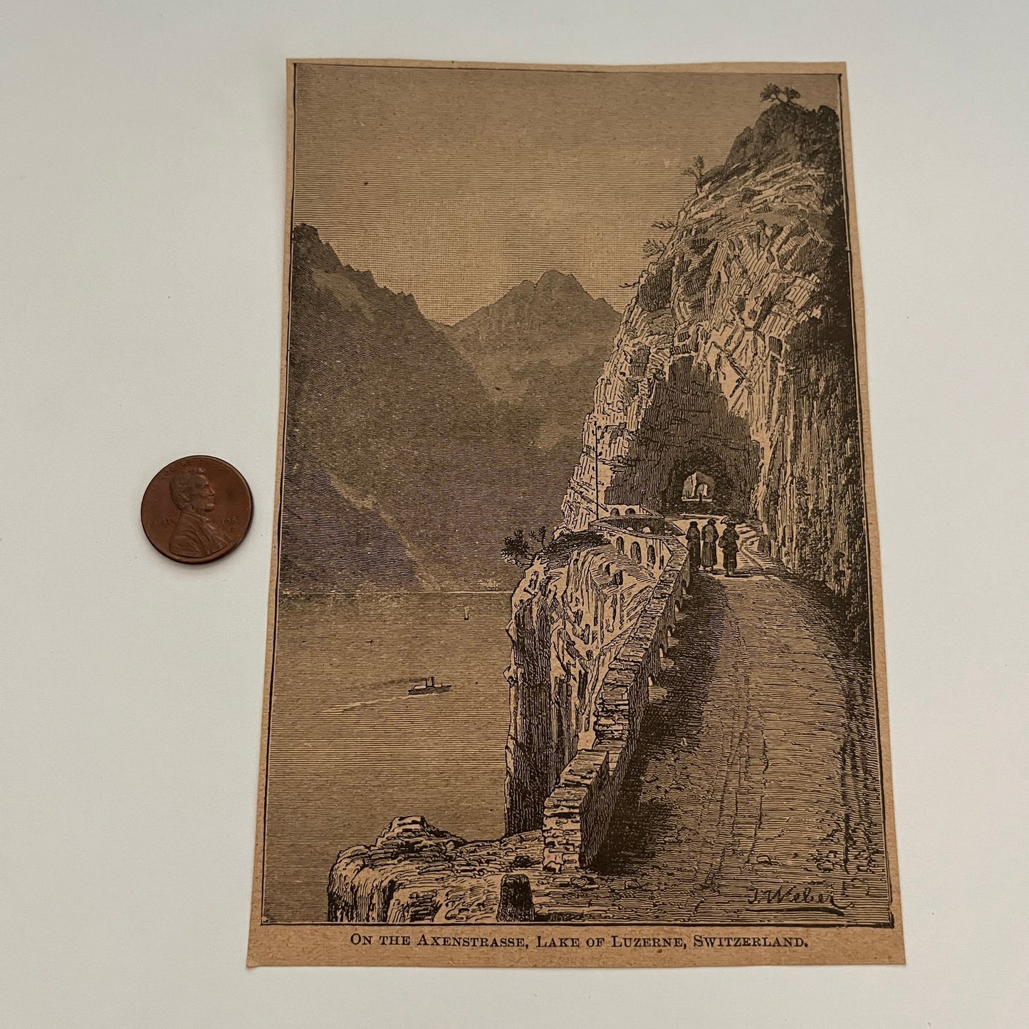 On The Axenstrasse, Lake of Luzerne, Switzerland 1894 Art Engraving SAG4-8