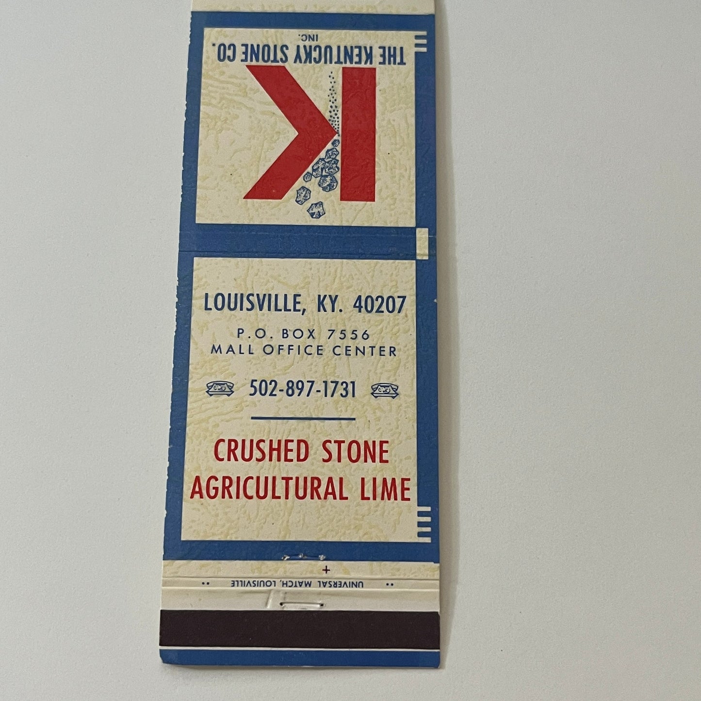 The Kentucky Stone Co Crushed Lime Louisville KY Matchbook Cover MM5-7