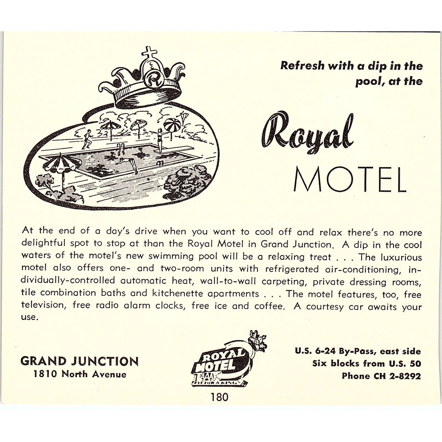 Prospector Motel, Royal Motel Grand Junction CO 1958 Ad AG1-H2