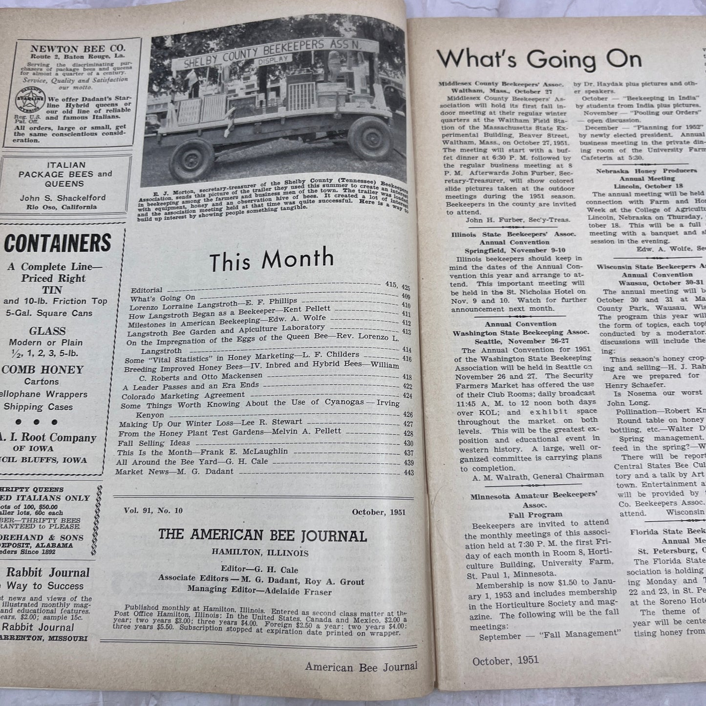 1951 Oct - American Bee Journal - Bees Beekeeping Honey M32