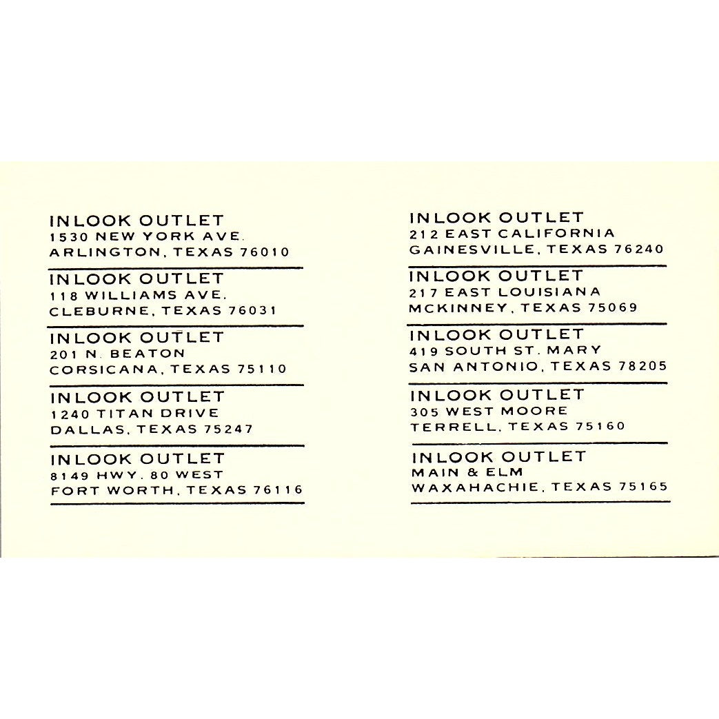 The Inlook Outlet of Houston Ladies Clothes TX Vintage Business Card SE5-B5