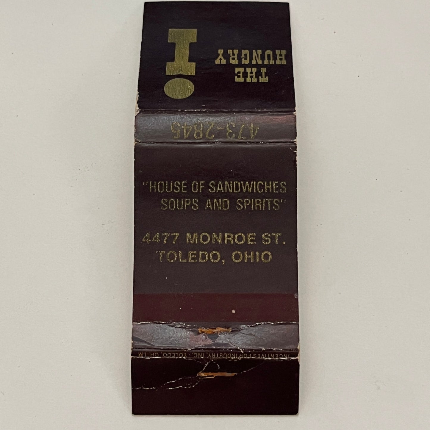 The Hungry I 4477 Monroe St Toledo OH Vintage Matchbook TB6-MB2-14
