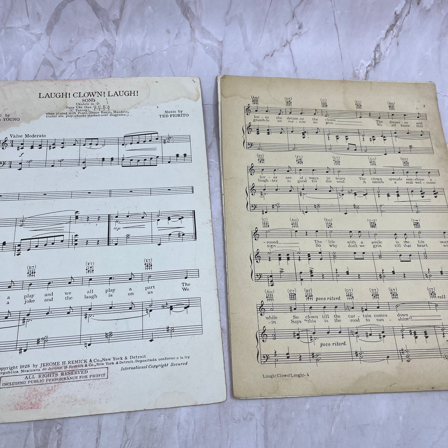 Laugh Clown Laugh Lon Chaney Ted Fiorito Lewis Young Antique Sheet Music Ti5