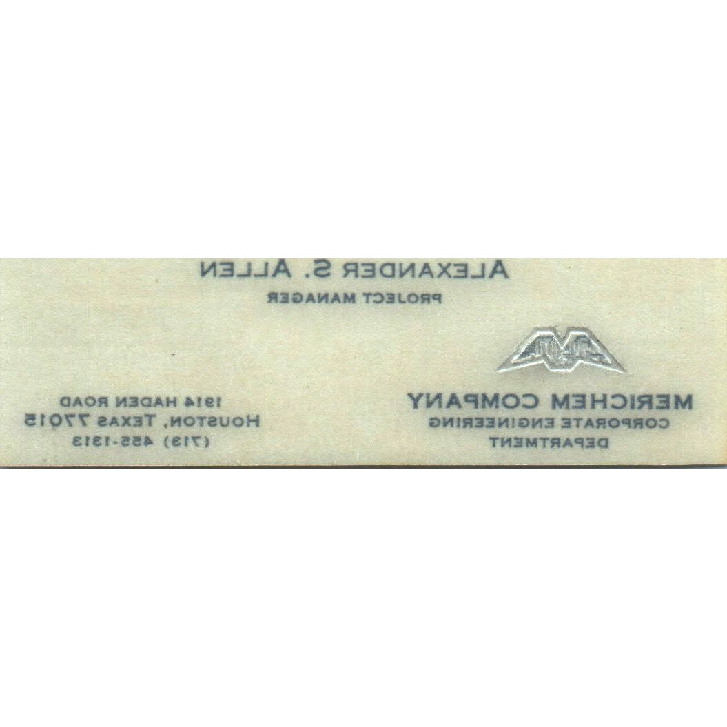 Alexander S Allen Merichem Company Houston TX Vintage Business Card SE3-B9