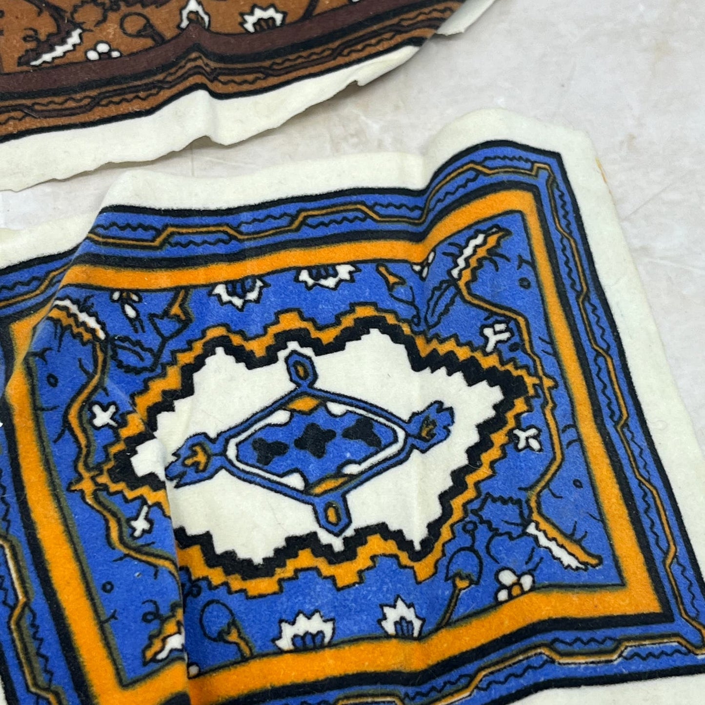 Retro Doll House Carpet Rug Set of 3 - 6x9 & 4.5x5.5 Blue Brown Orange TE9