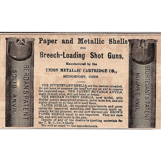 Berdan's & Sturtevant's Shells Union Metallic Cartridge Bridgeport 1878 AG2-H4