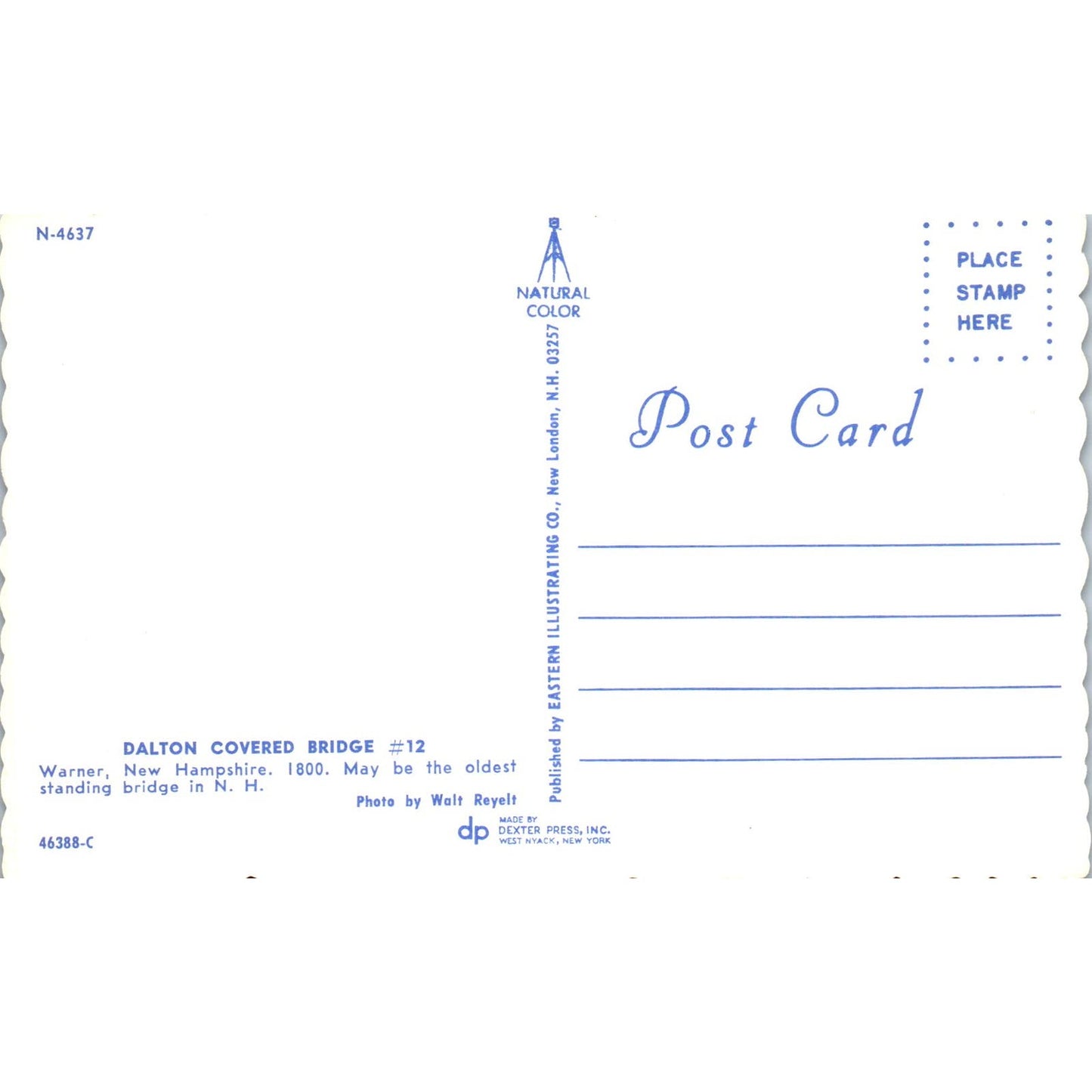 Dalton Covered Bridge #12 Warner New Hampshire Covered Bridge Postcard PC3