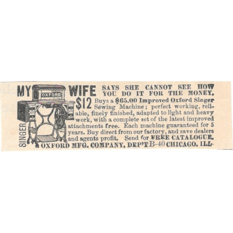 Oxford Mfg Co. Sewing Machines Chicago IL 1892 Magazine Ad AK6-S3