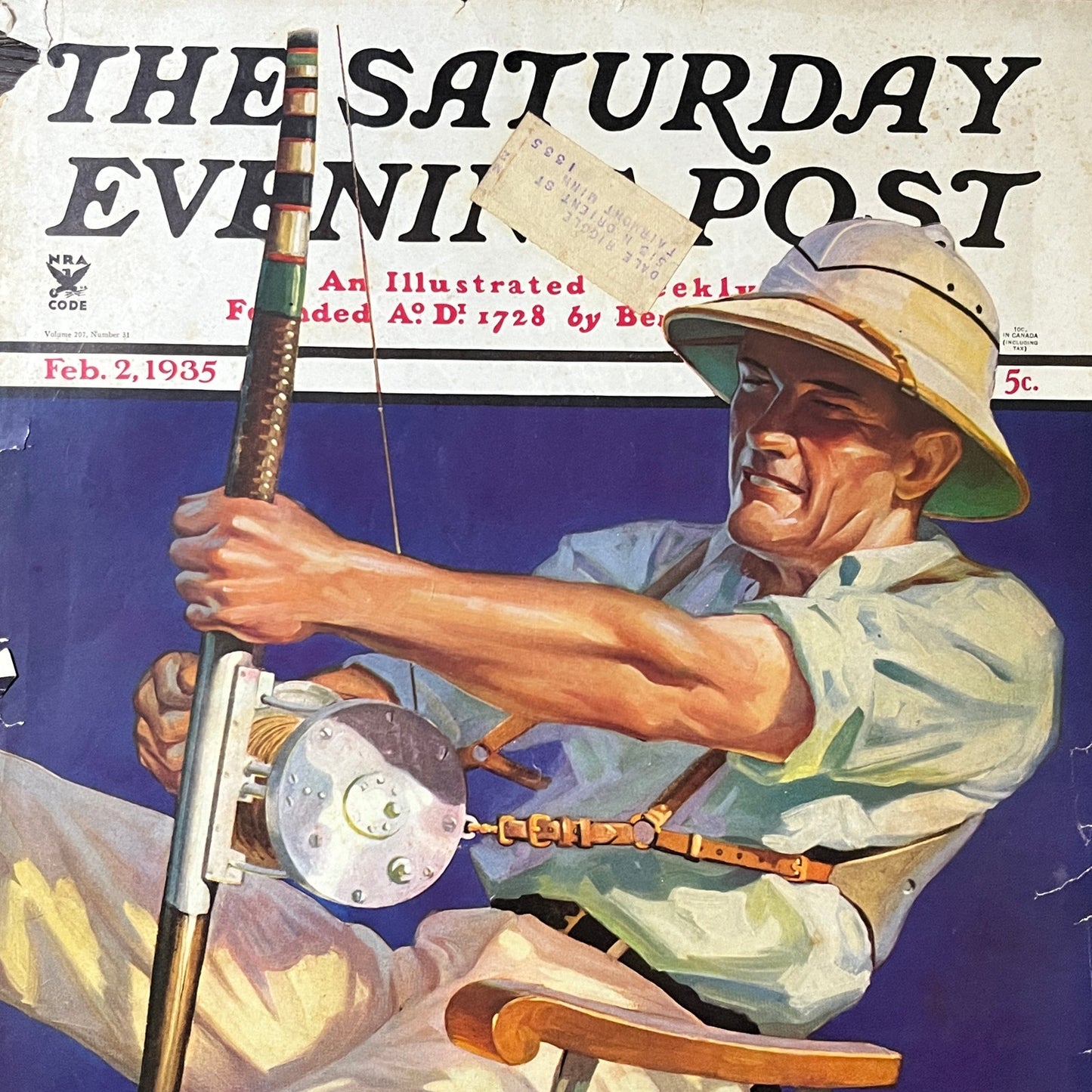 1935 Saturday Evening Post Cover Only Fishing Edgar Franklin Wittmack 10x13 V3