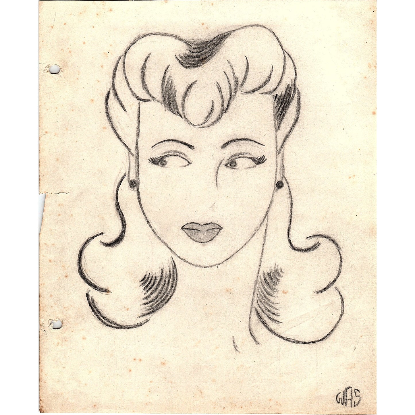 1940s Original Sketch Portrait of a Lady Winifred Schutsky D26-11