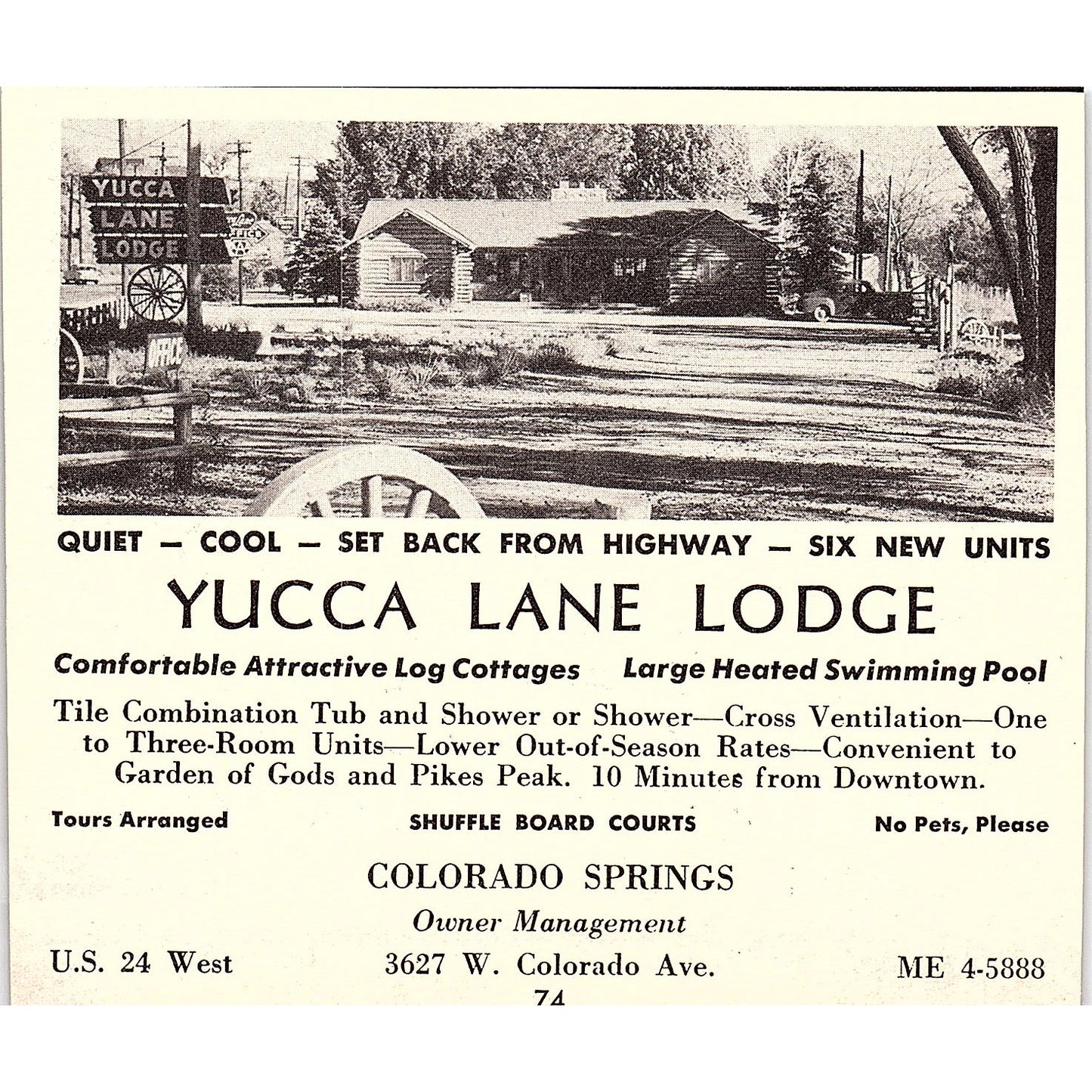 Garden of the Gods Motel, Yucca Lane Lodge Colorado Springs 1958 Ad AG1-H1