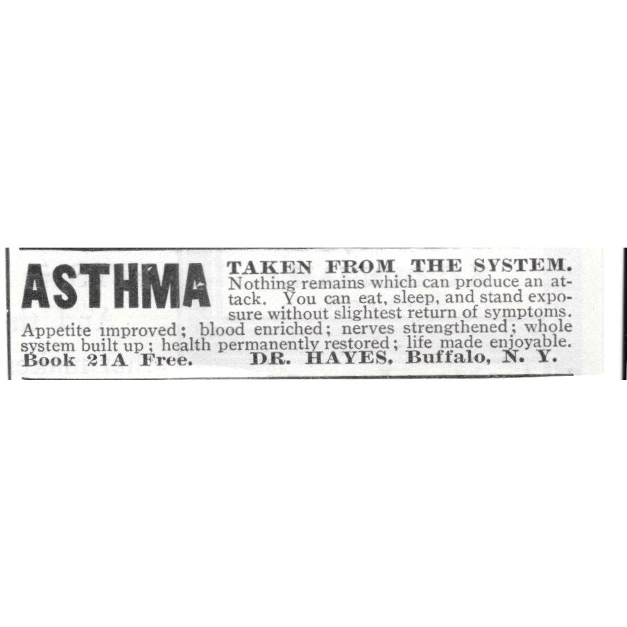 Dr. Hayes Asthma Treatment Buffalo NY 1903 Ad AF8-S34