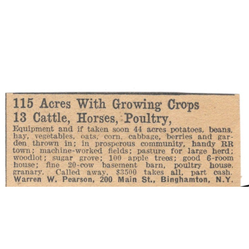 Warren W. Parson Farm Binghamton NY 1922 Magazine Ad AF2-T7