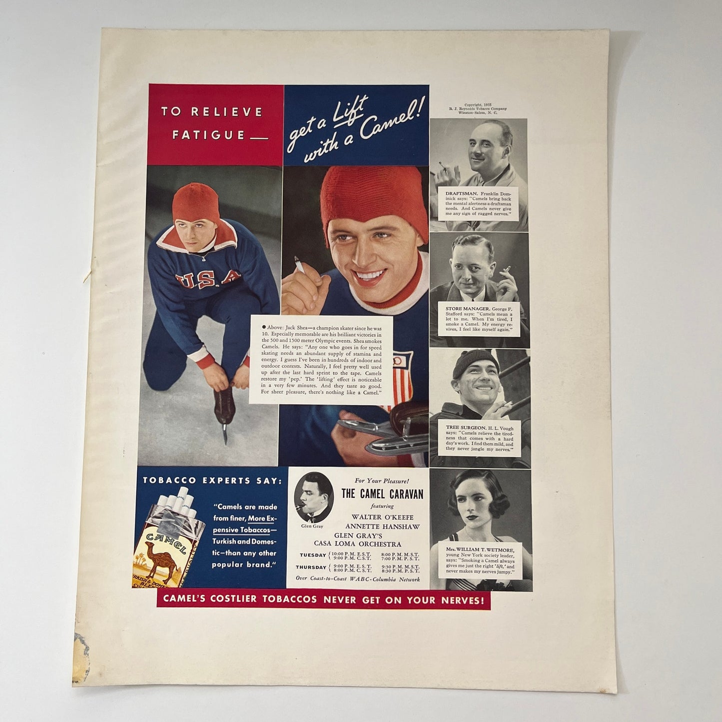 Camel Cigarettes - Jack Shea Champion Skater - William T Wetmore 1935 Ad V1-5