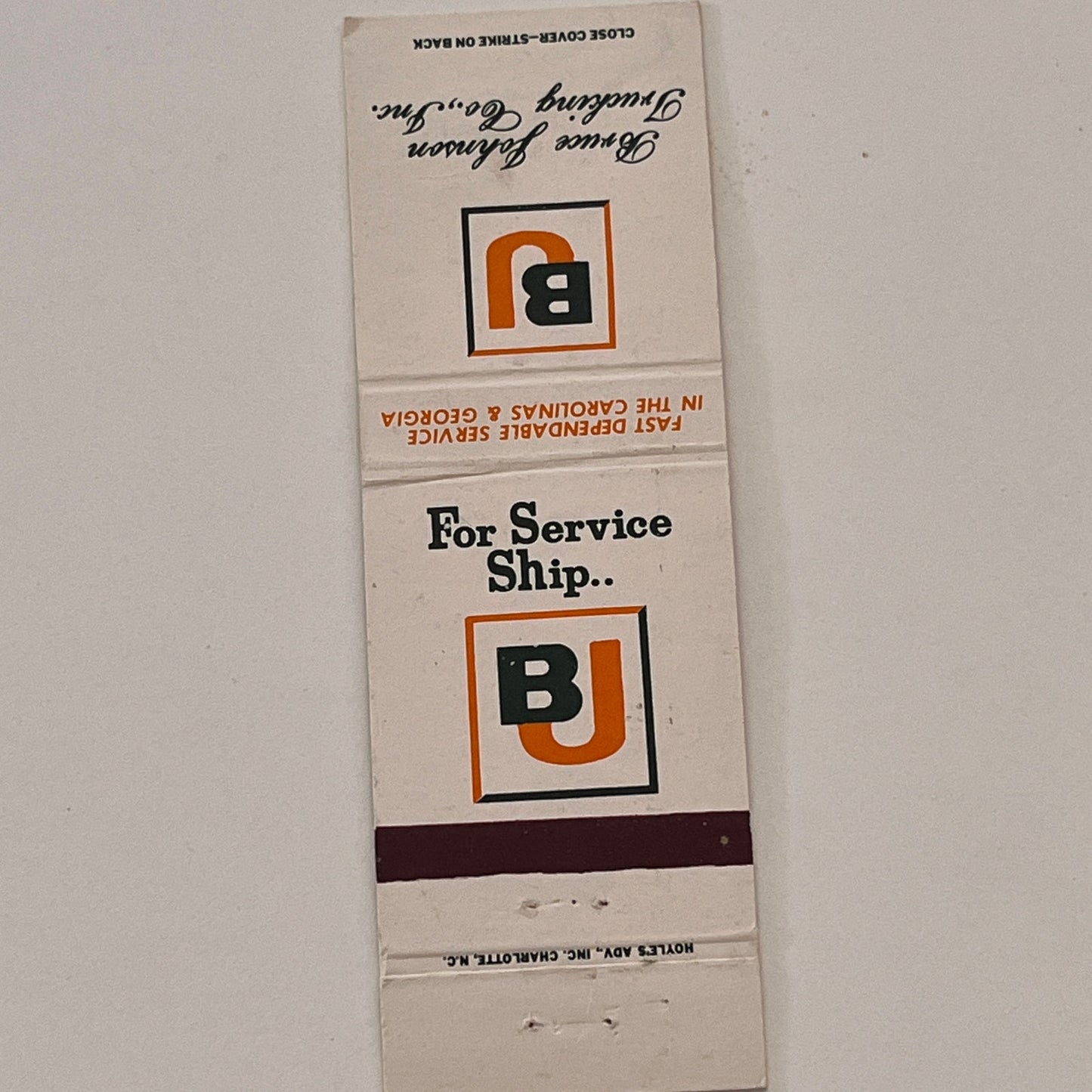 Bruce Johnson Trucking Co Inc Vintage Matchbook Cover TB6-MB2-2