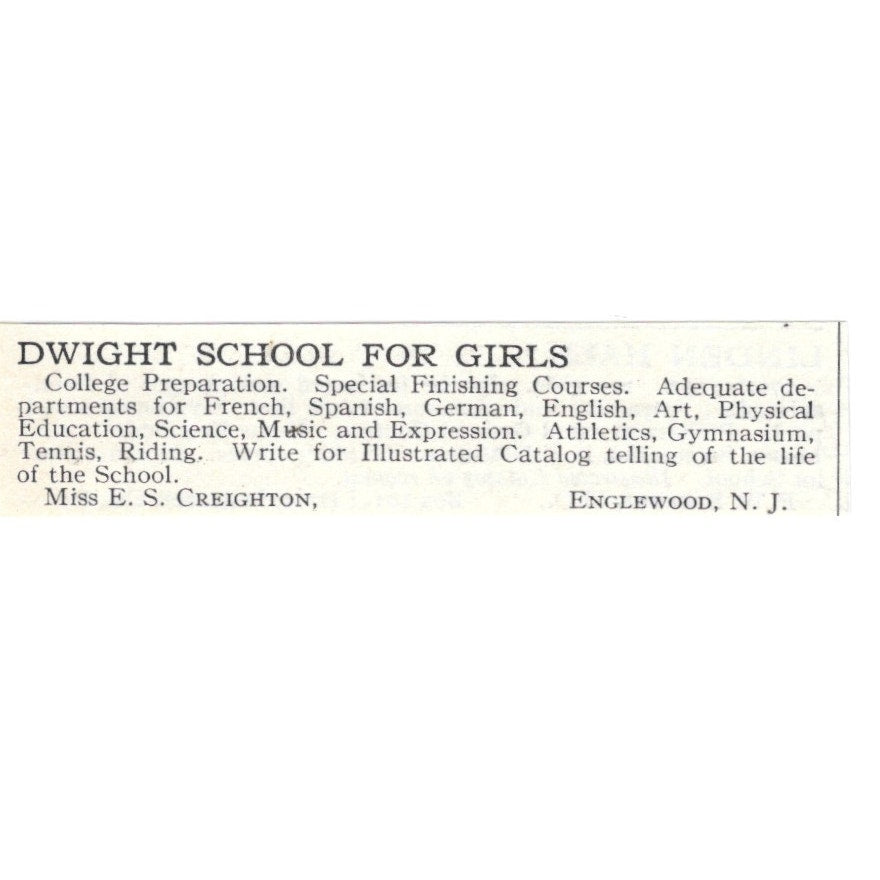 Dwight School for Girls E.S. Creighton Englewood NJ 1924 Magazine Ad AD8-O7