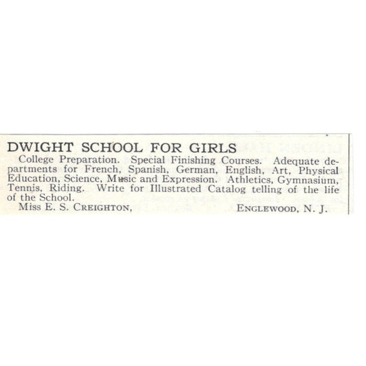Dwight School for Girls E.S. Creighton Englewood NJ 1924 Magazine Ad AD8-O7