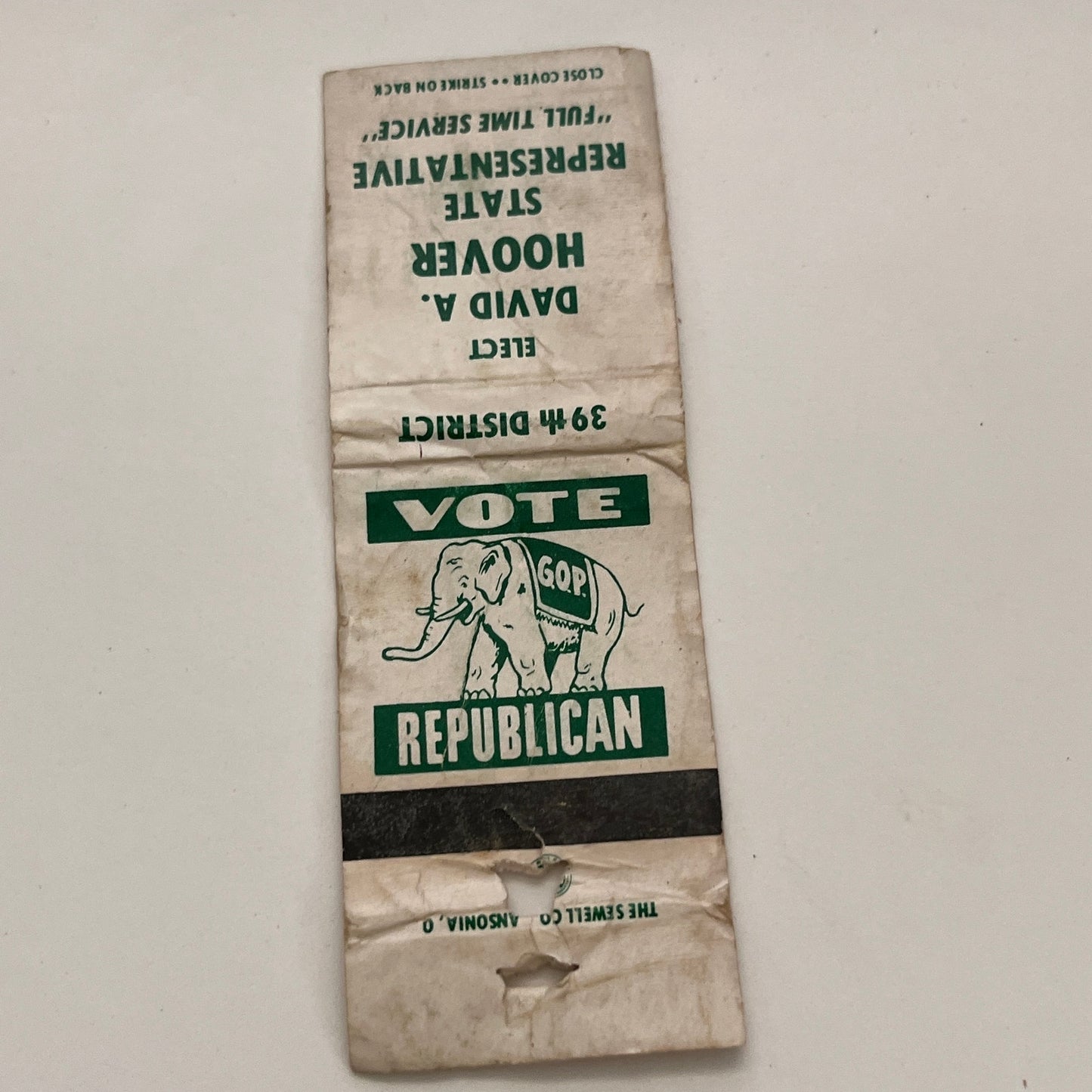 Vote David A Hoover State Rep 39th District Republican Matchbook TB6-MB2-15