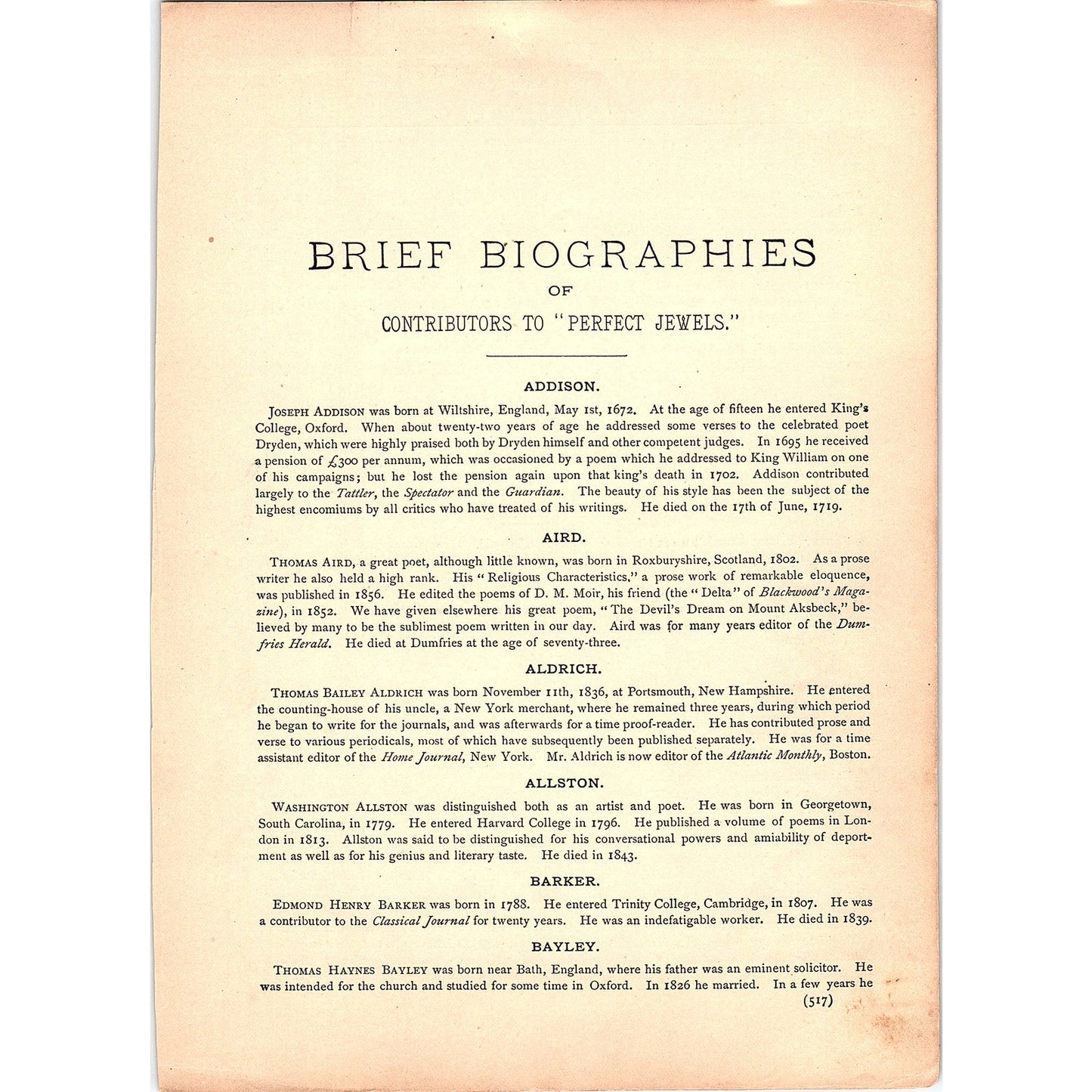 Brief Biographies of Contributors to Perfect Jewels 8 Pages 1884 TA5-CJ-6