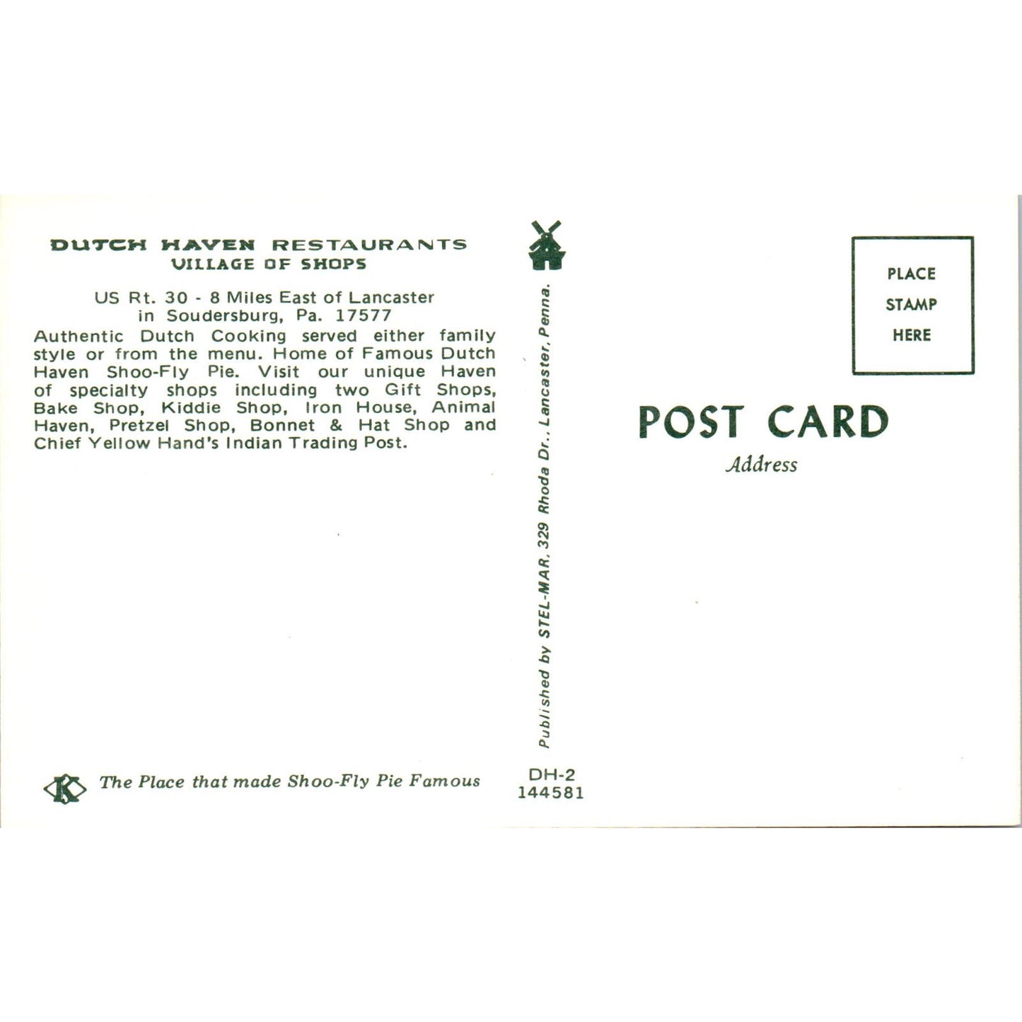 Dutch Haven Restaurants Village of Shops Pennsylvania Dutch Country Postcard PD7