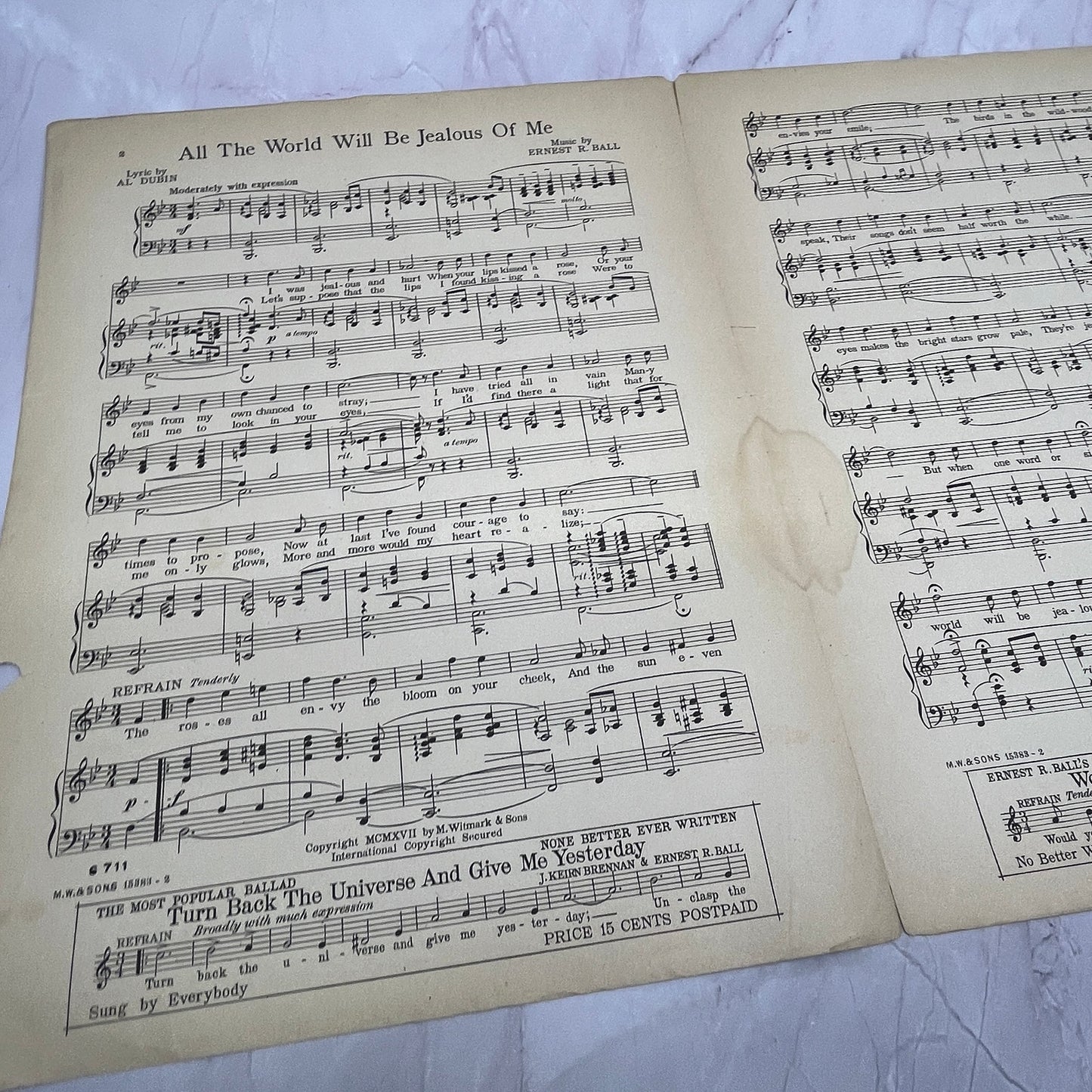 All the World Will Be Jealous of Me Ernest R Ball 1917 Sheet Music V16