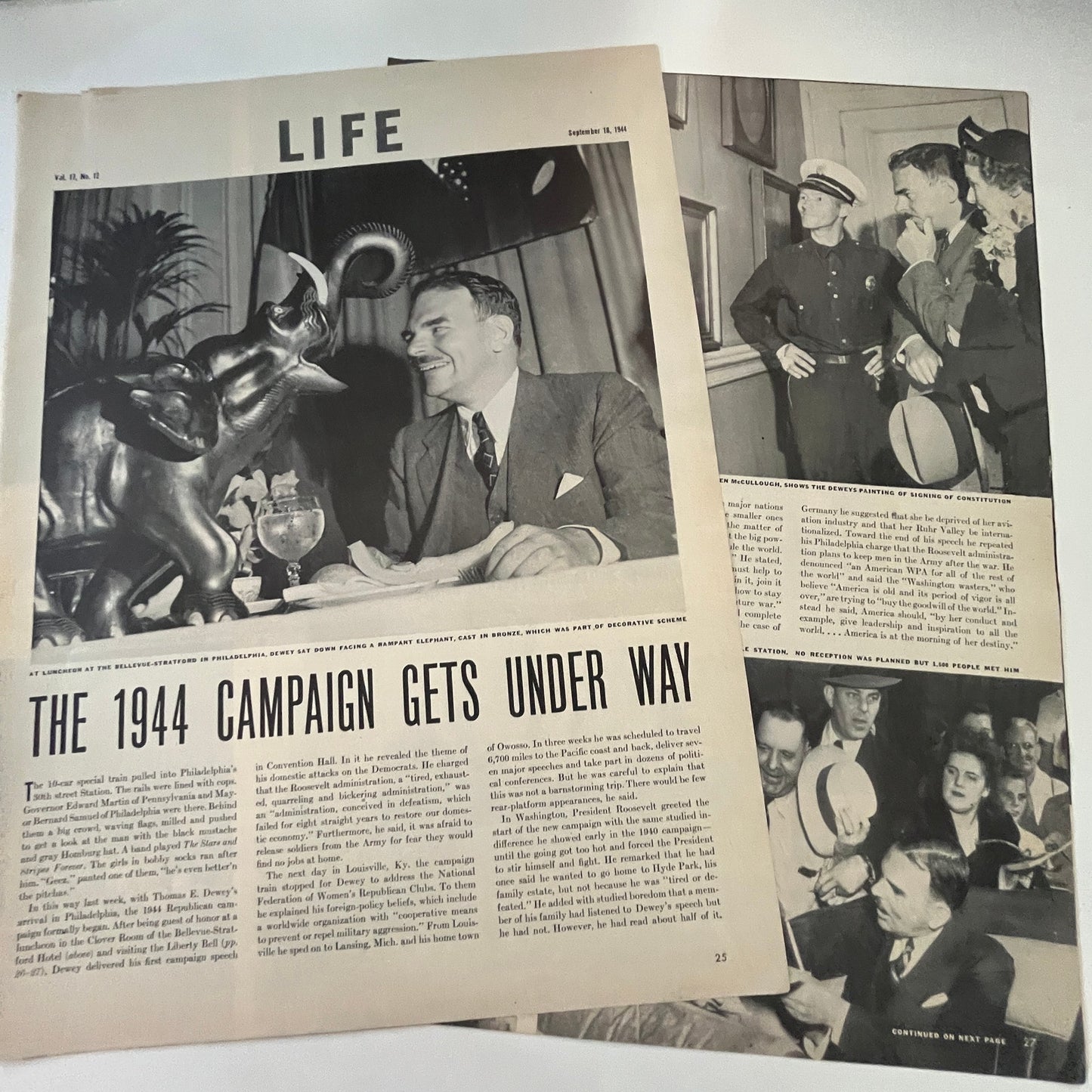 The 1944 Presidential Campaign Gets Underway 3 Pages WWII Era Article V30-1