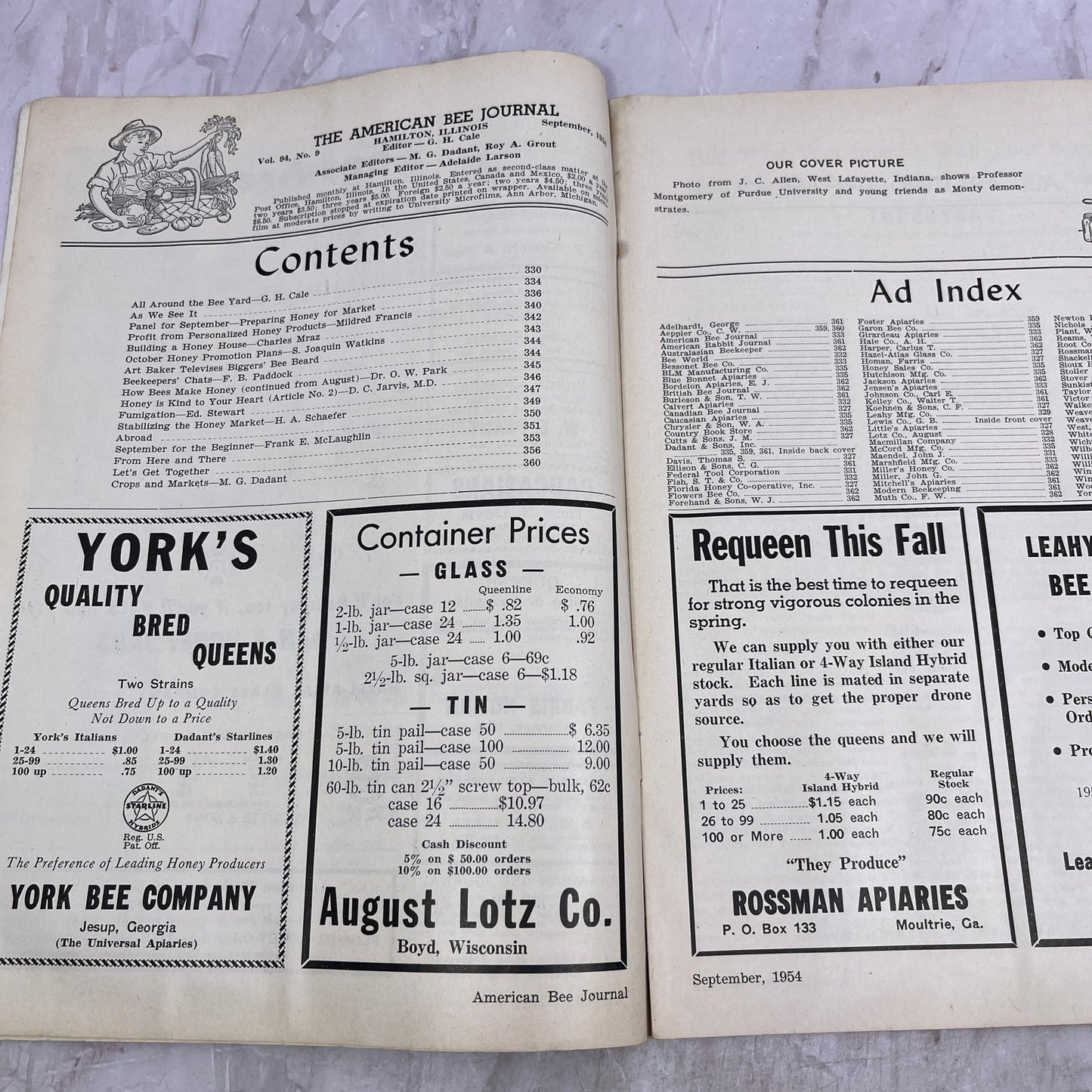 1954 Sep - American Bee Journal Magazine - Bees Beekeeping Honey M33