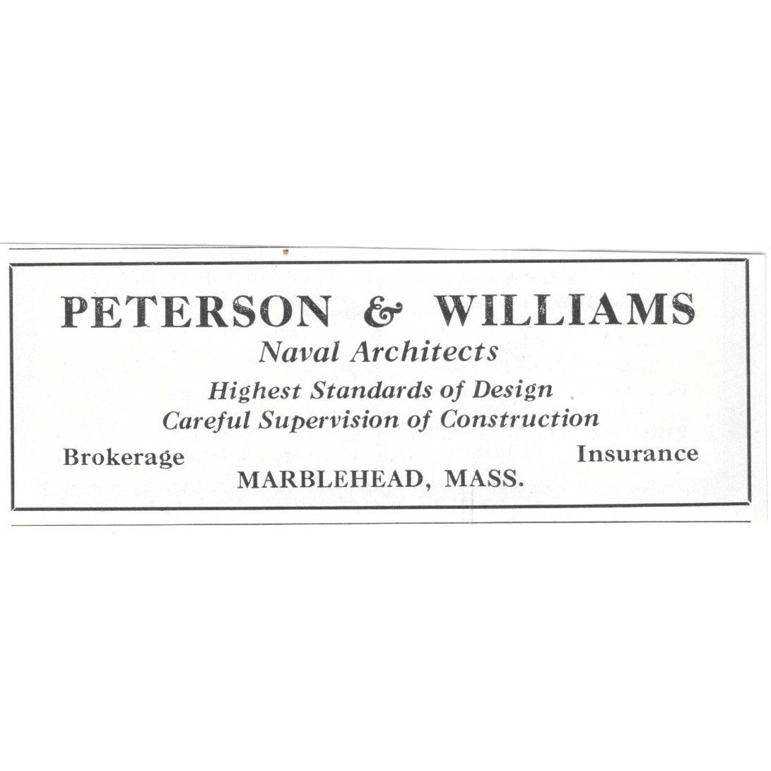Peterson & Williams Naval Architects Marblehead MA 1932 Ad AG2-M20