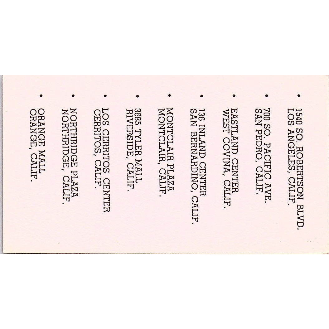 Tamara's of Southern California Orange Mall CA Vintage Business Card SE5-B4