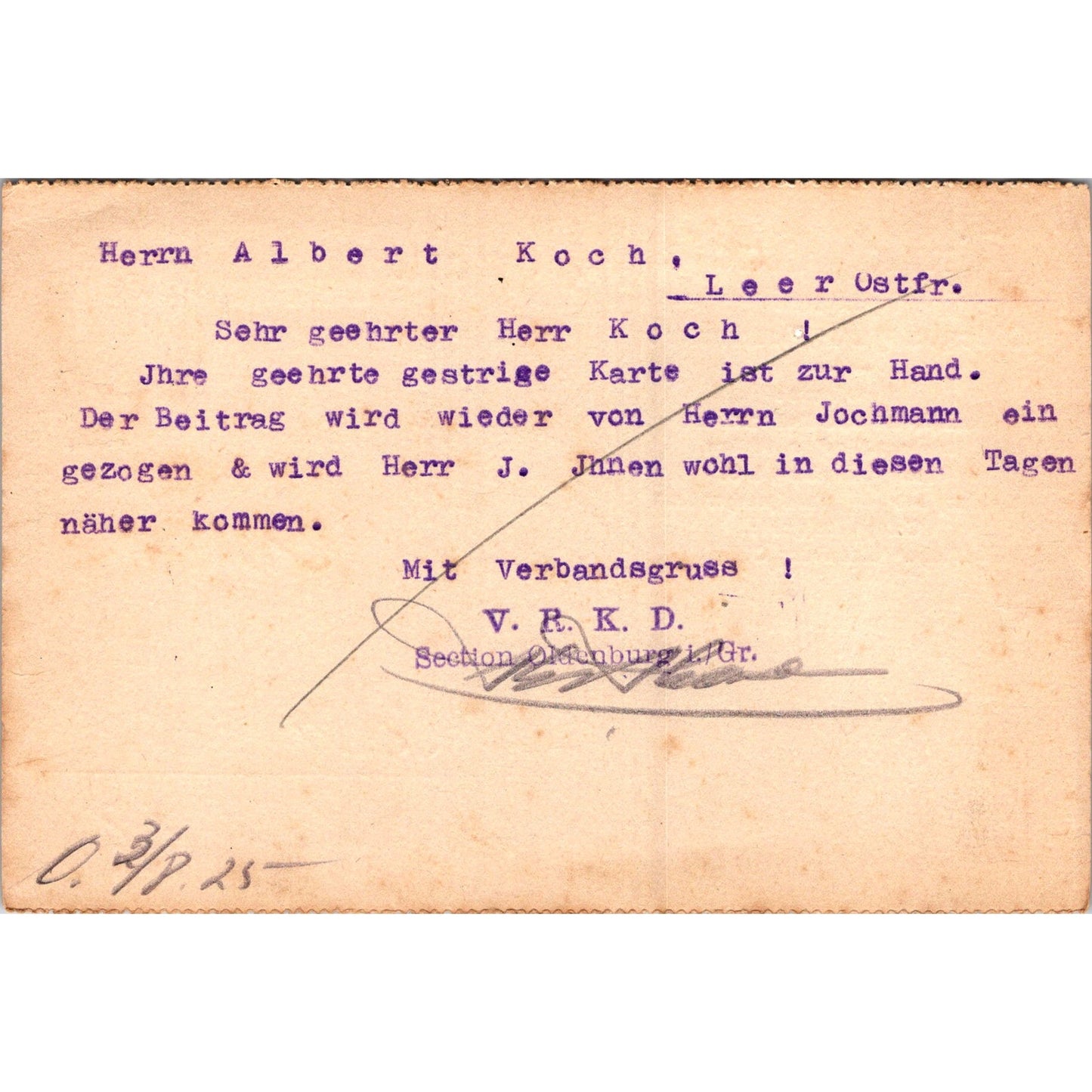 Hinrich Haase Agencies Oldenburg 1925 German Reich Postcard TE2-GRP