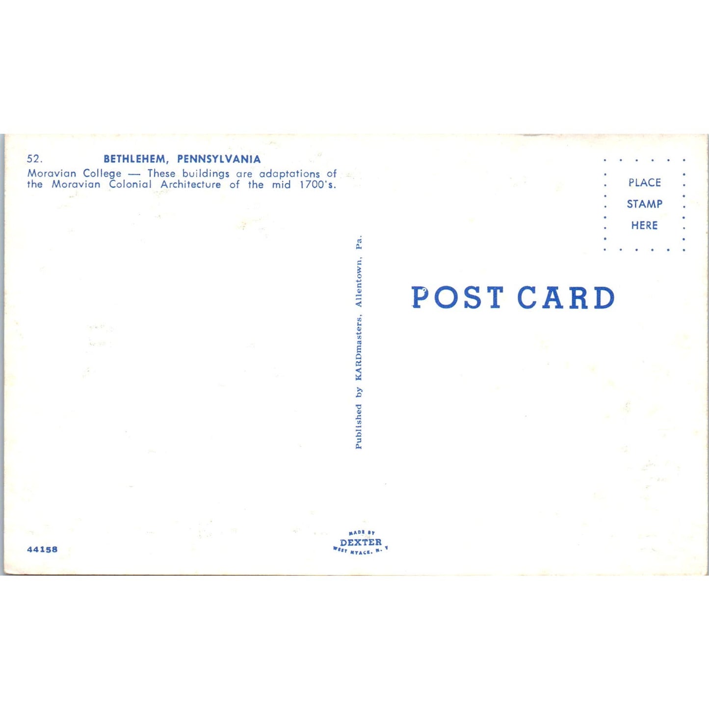 Moravian College Bethlehem Pennsylvania Vintage Postcard PD1