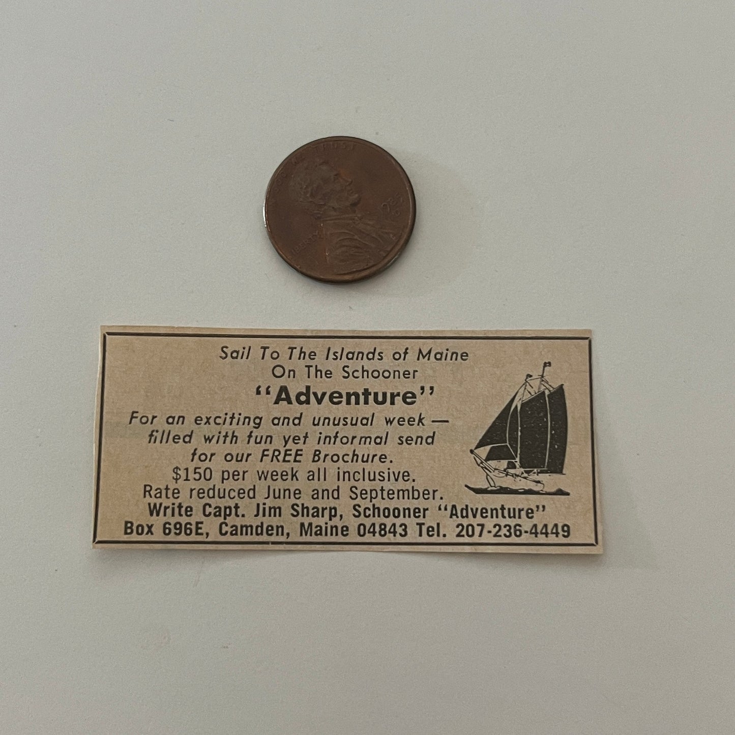 Schooner Adventure Capt. Jim Sharp Camden ME 1971 Magazine Ad SAG4-S17