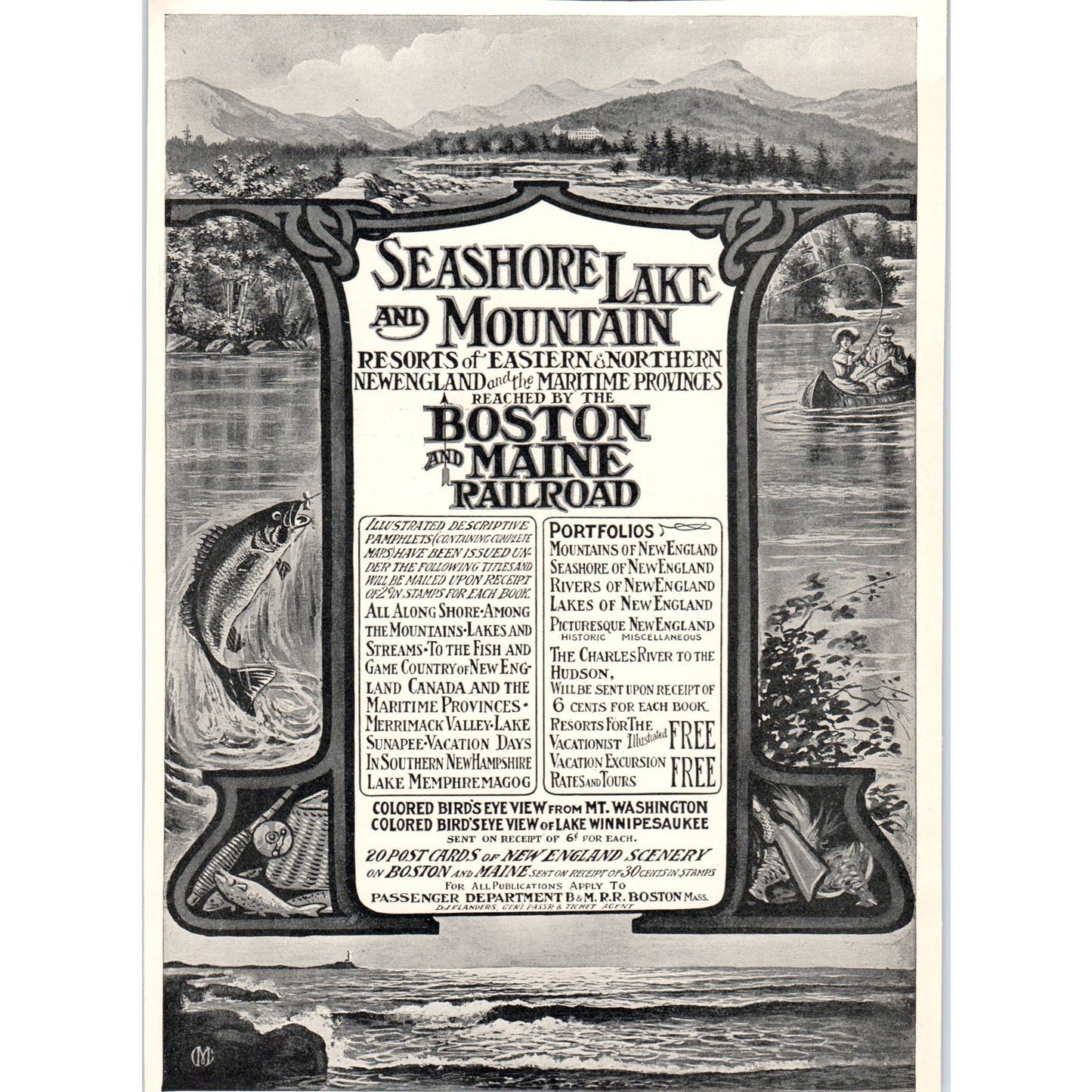 Boston & Maine Railroad Seashore Lake & Mountain Resorts c1905 Victorian Ad D12