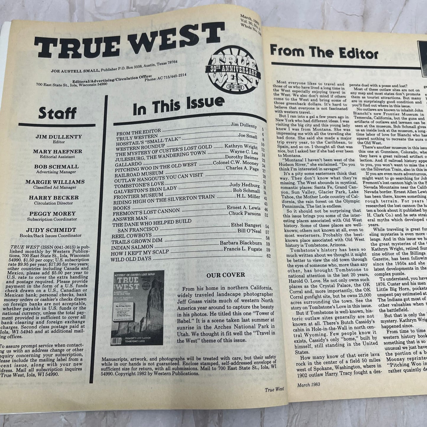 1983 March - True West Magazine Outlaw Hangouts Custer's Lost Gold M20