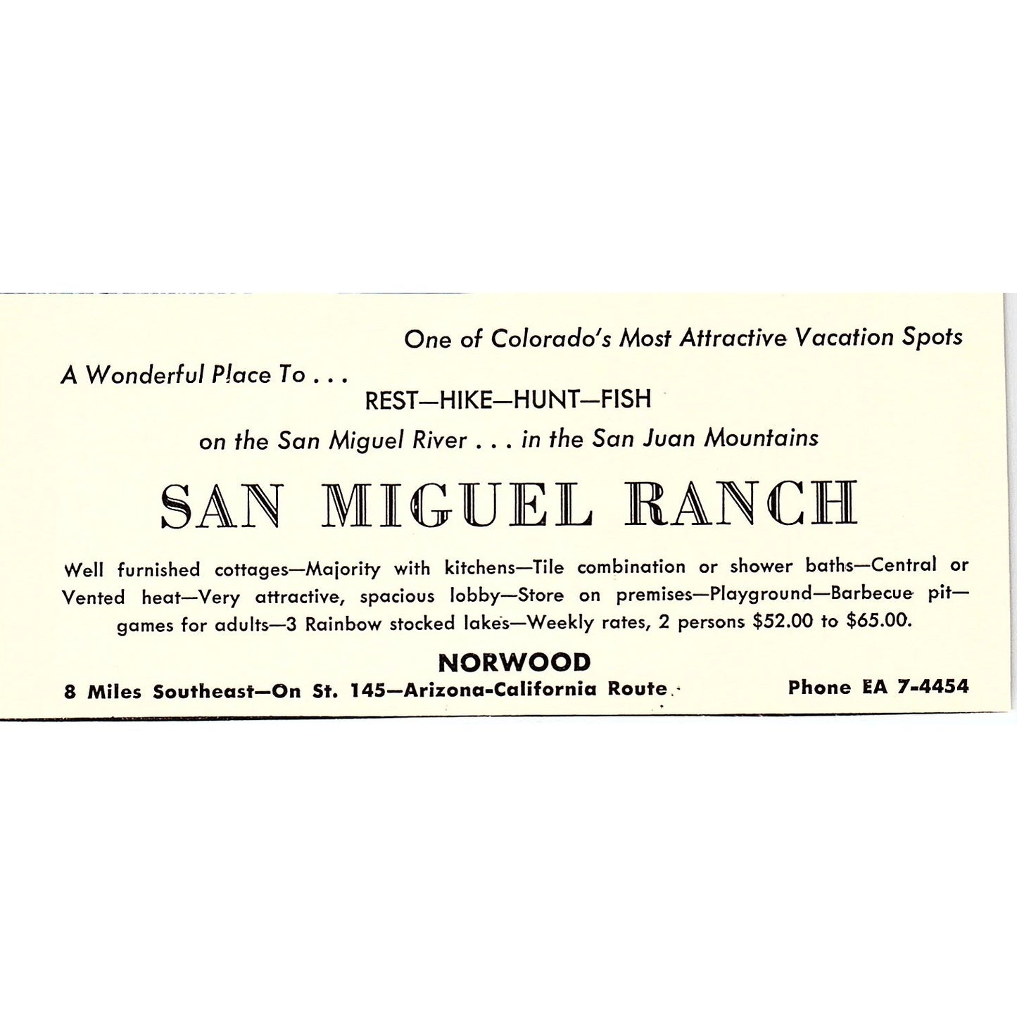 San Miguel Ranch Norwood CO 1958 Ad AG1-M1