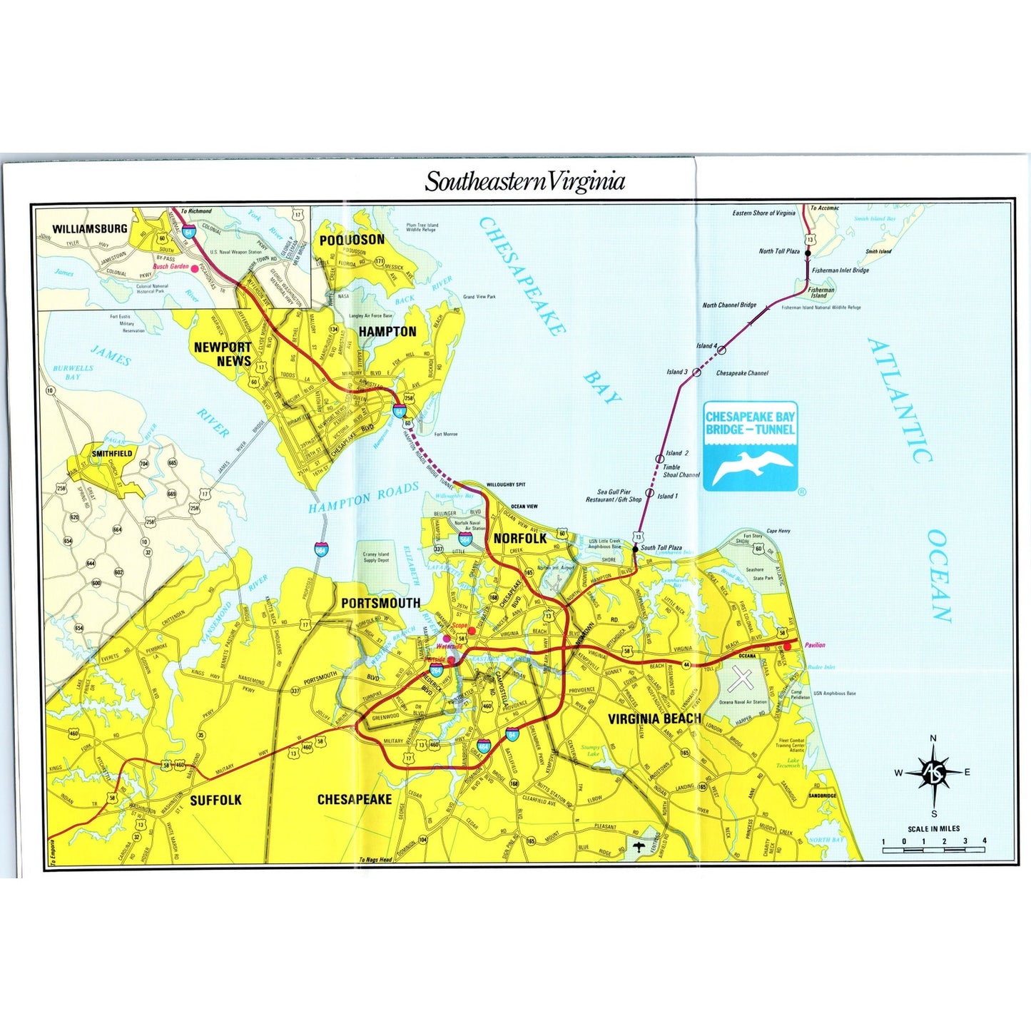 Vintage Chesapeake Bay Bridge-Tunnel Fold Out Map & Travel Brochure TH2-O1