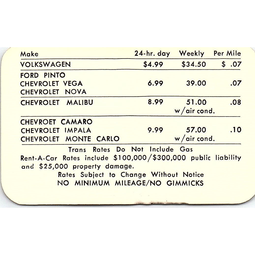 Trans Rent-A-Car Inc San Diego CA Vintage Business Card SD9-B10