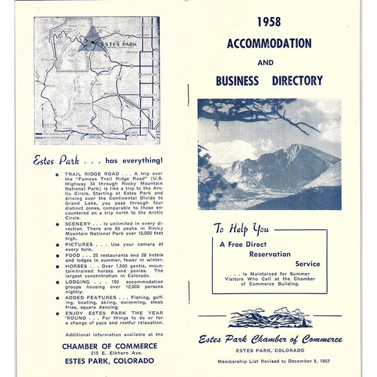 1958 Estes Park Colorado Accommodation and Business Directory Booklet AF9-2