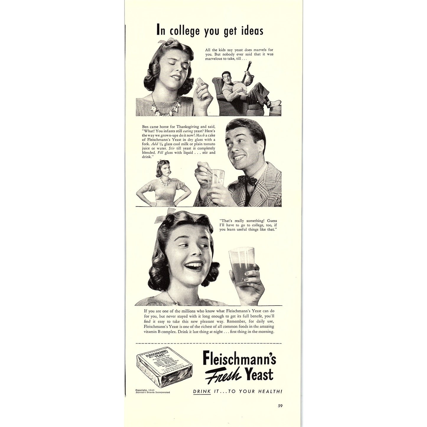 Fleischmann's Fresh Yeast - Drink It To Your Health 1940 Ad V14-8