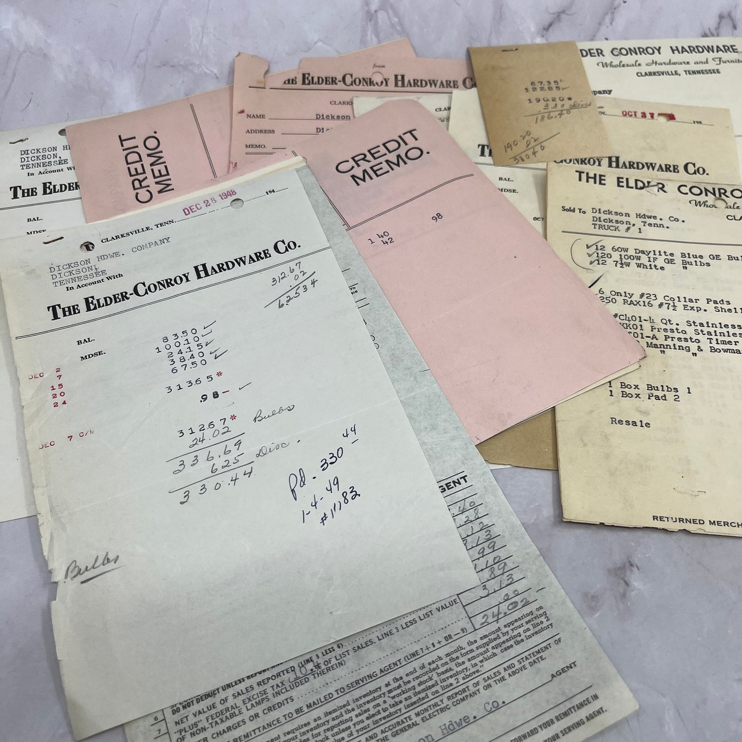 1940s The Elder-Conroy Hardware Co Clarksville Tennessee Billhead Lot TC5-RD